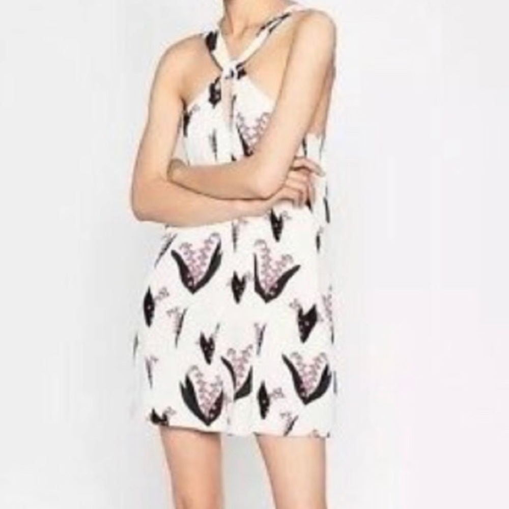 ZARA Floral White Halter Neck Sleeveless Romper